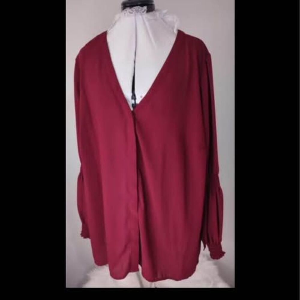 2X Size 20 Blouse Eloquii Long Sleeve Red Blouse C7222